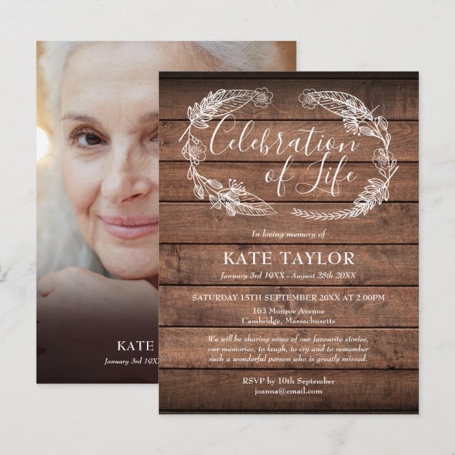 Rustic Wood Celebration of Life Photo Announcement Postcard (Front/Back)