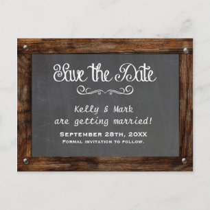 Rustic Wood CHALKBOARD Save The Date Postcard