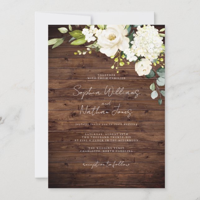 Rustic Wood Champagne Floral Wedding  Invitation (Front)
