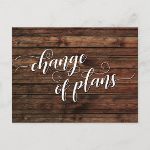 Rustic Wood Change of Plans Postponed Wedding Postcard