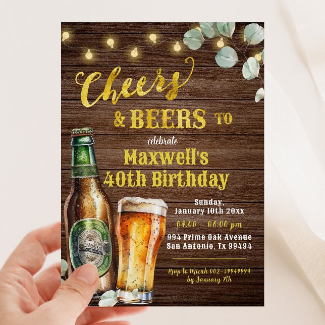 Rustic Wood Cheers & Beers Adult Birthday Invitation (Creator Uploaded)