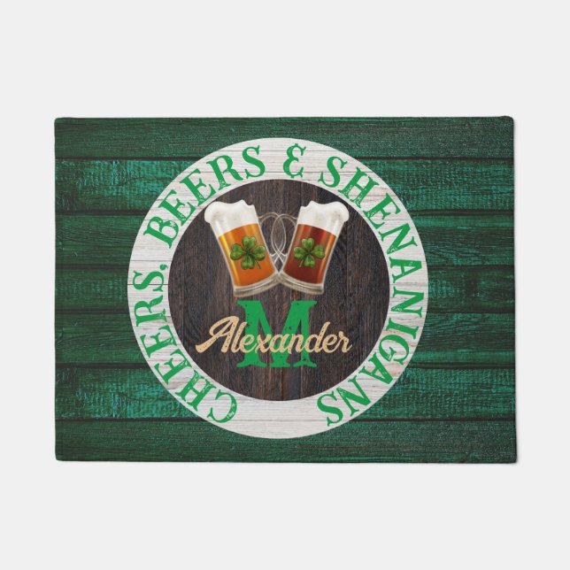  Rustic Wood Cheers Beers Shenanigans    Doormat (Front)