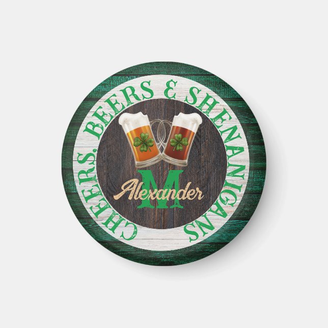  Rustic Wood Cheers Beers Shenanigans Magnet (Front)