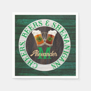 Rustic Wood Cheers Beers Shenanigans Napkin
