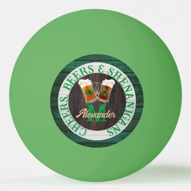  Rustic Wood Cheers Beers Shenanigans   Ping Pong Ball (Front)