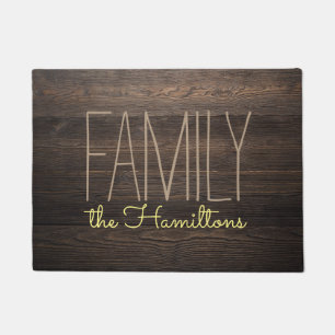 Rustic WOOD Chic Family Monogram GREY YELLOW Doormat