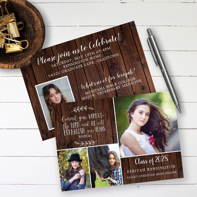 Rustic Wood Christian Graduation Bible Verse Invitation (Creator Uploaded)
