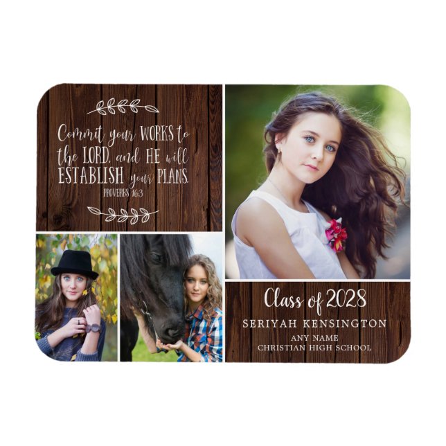 Rustic Wood Christian Graduation Bible Verse Magnet (Horizontal)