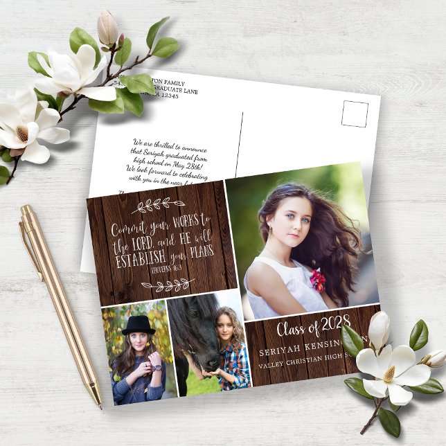 Rustic Wood Christian Graduation Bible Verse Postcard (Rustic Wood Christian Graduation Bible Verse Postcard)