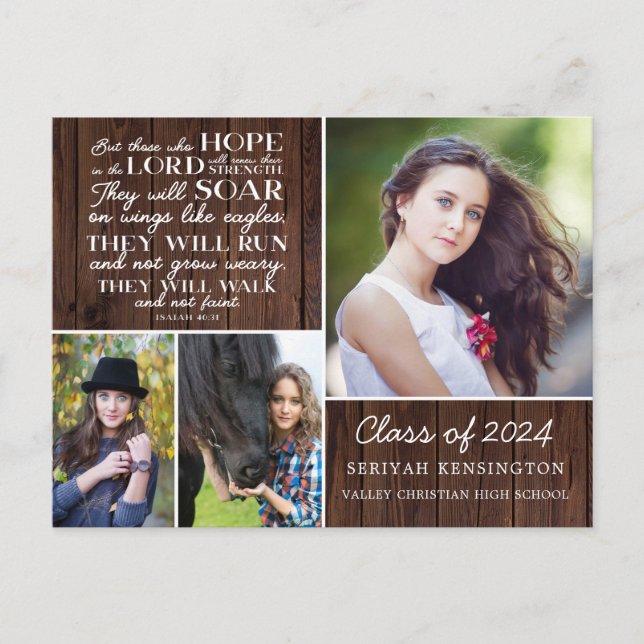 Rustic Wood Christian Graduation Isaiah 40 Postcard (Front)