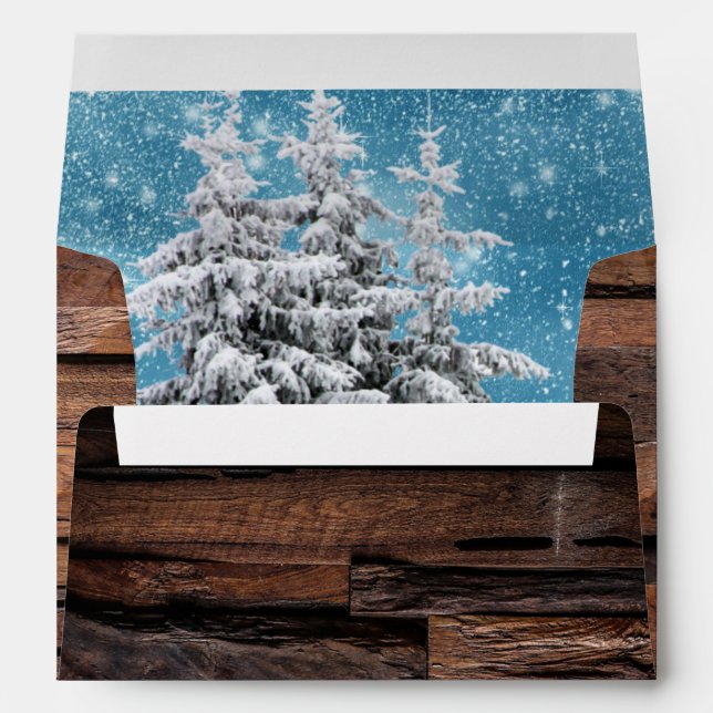 Rustic Wood Christmas Add Return Address Card Envelope (Back (Bottom))