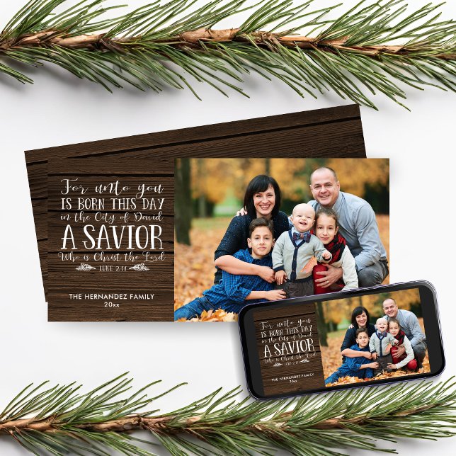 Rustic Wood Christmas Bible Verse Holiday Photo Card (Rustic Wood Christmas Bible Verse Holiday Photo Card)
