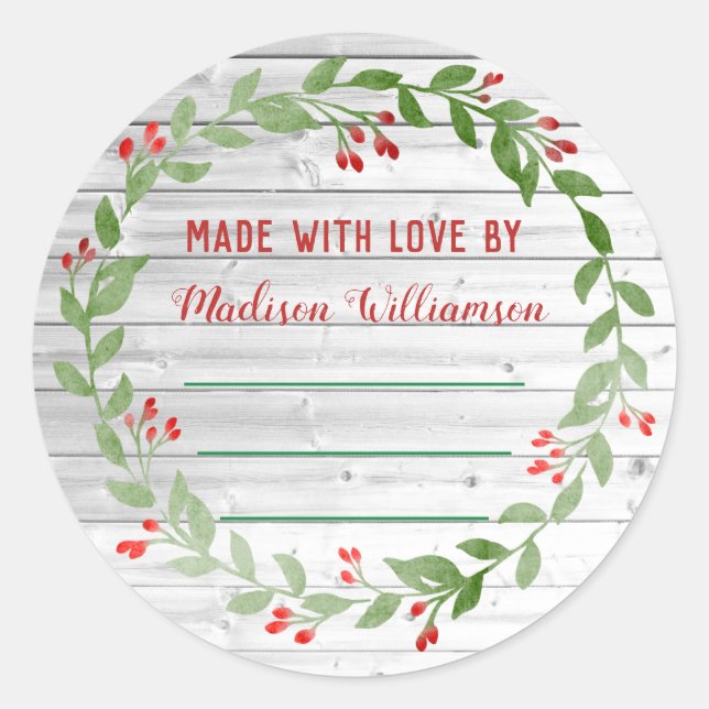 Rustic Wood Christmas Canning | Homemade Jam Classic Round Sticker (Front)