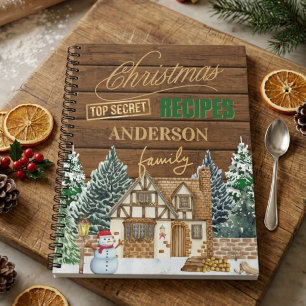 Rustic Wood Christmas Family Recipes Notebook