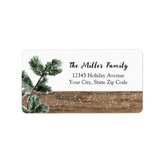 Rustic wood Christmas greenery holiday address Label