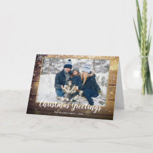 Rustic Wood Christmas Greetings Photo Country Holiday Card