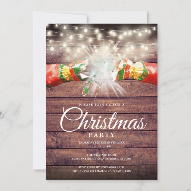 Rustic Wood Christmas Holiday Party Invitation (Front)