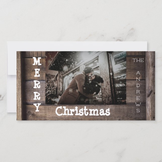 Rustic Wood Christmas Holiday Photo Card (Front)