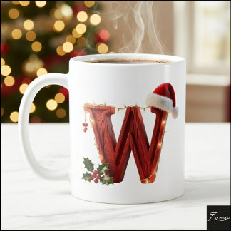 Rustic Wood Christmas Letter W String Lights Coffee Mug