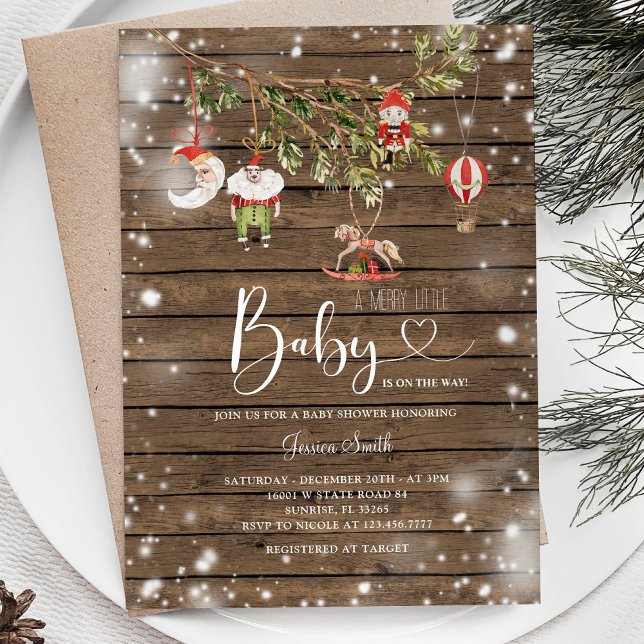 Rustic Wood Christmas Ornament Holiday Party Invitation (Creator Uploaded)