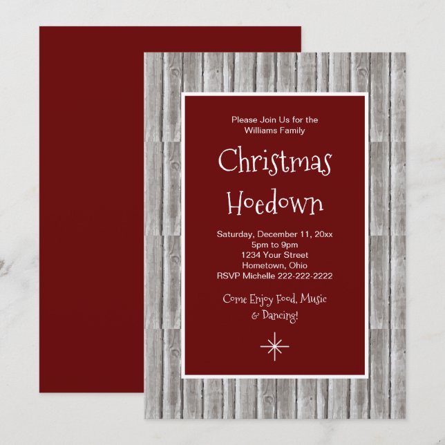 Rustic Wood Christmas Party Hoedown Invitation (Front/Back)