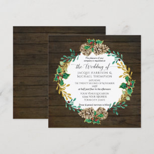 Rustic Wood Christmas Pine Cone Greenery Wedding Invitation