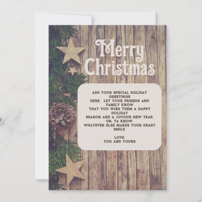 Rustic Wood Christmas Pine Holiday Card (Front)