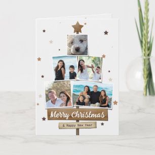 Rustic Wood Christmas Tree   5 Photos Collage Card