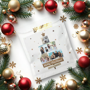 Rustic Wood Christmas Tree   5 Photos Collage Favour Bags