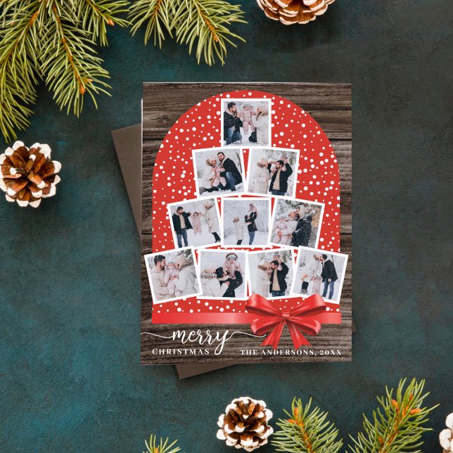 Rustic Wood Christmas Tree Arch Photo Collage  Holiday Card (Creator Uploaded)
