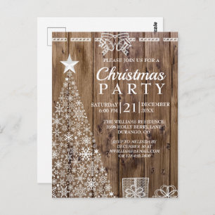 Rustic Wood Christmas Tree Holiday Party Invite Postcard