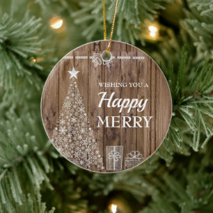 Rustic Wood Christmas Tree Holiday Season Ceramic Tree Decoration