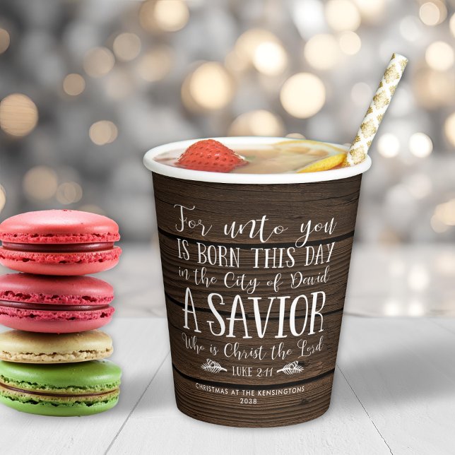 Rustic Wood Christmas Verse Typography Paper Cups (Rustic Wood Christmas Verse Typography Paper Cups)