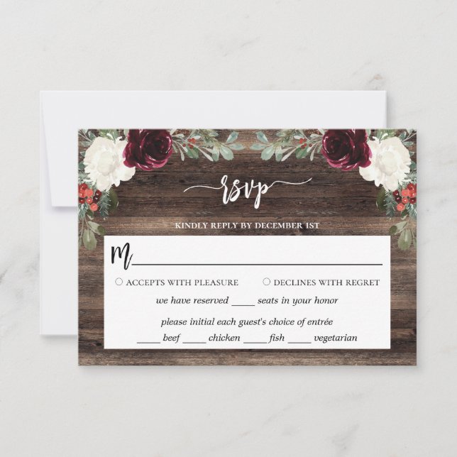 Rustic Wood Christmas Wedding RSVP Card (Front)