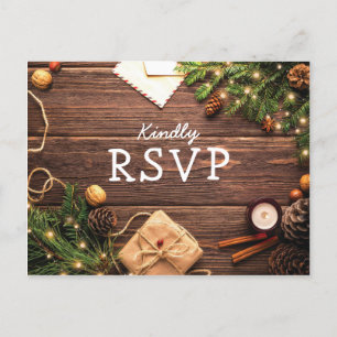 Rustic Wood Christmas Winter RSVP Invitation Postcard