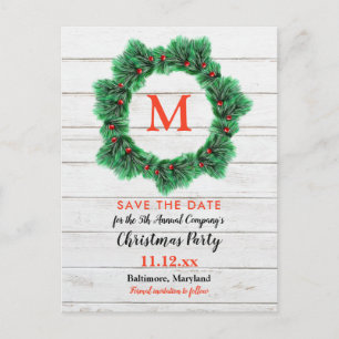 Rustic Wood Christmas Wreath Holiday Party Announcement Postcard