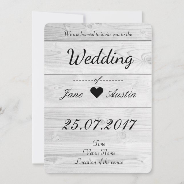 Rustic Wood Clean Wedding Invitations (Front)