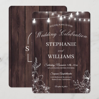 Rustic Wood & Clear Acrylic Floral Wedding Invitation