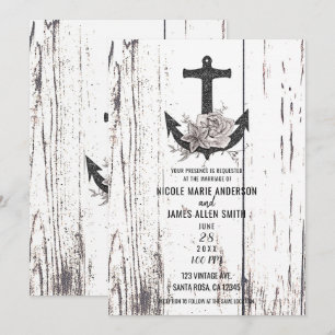 Rustic Wood Coastal Beach Anchor Wedding Invitation