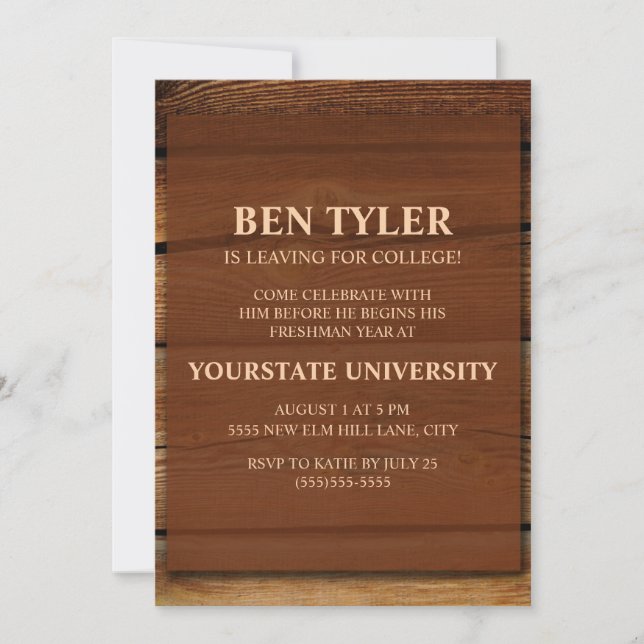 Rustic Wood College Trunk Party Invitation (Front)