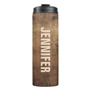 Rustic Wood Colour Base and Name Thermal Tumbler