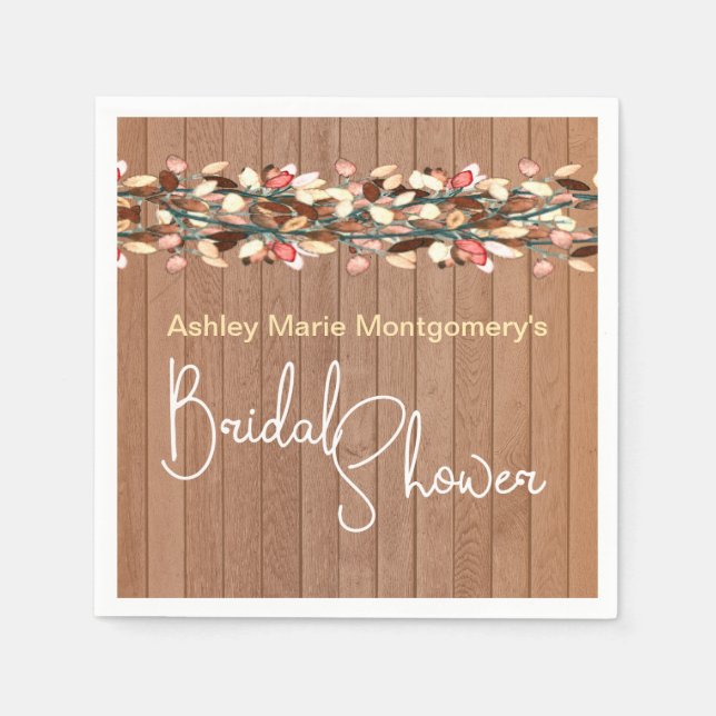 Rustic Wood Colourful Leaves Bridal Shower Napkin (Front)