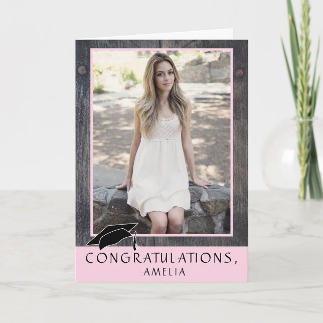 Rustic Wood Congratulations Graduation Photo Card (Front)