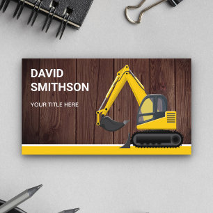Rustic Wood Construction Bulldozer Excavator Business Card