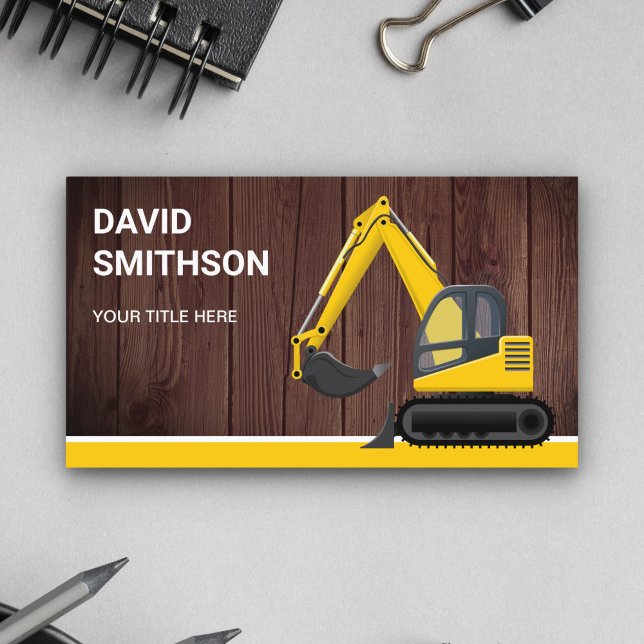 Rustic Wood Construction Bulldozer Excavator Business Card (Creator Uploaded)