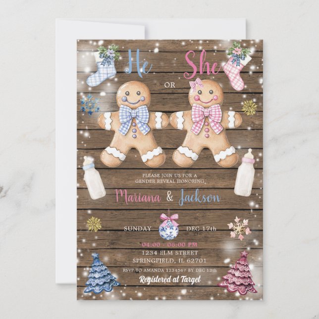 Rustic Wood Cookies Gingerbread Gender Reveal Invitation (Front)
