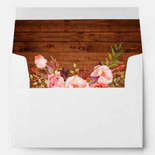 Rustic Wood Coral Floral Invitation Envelope