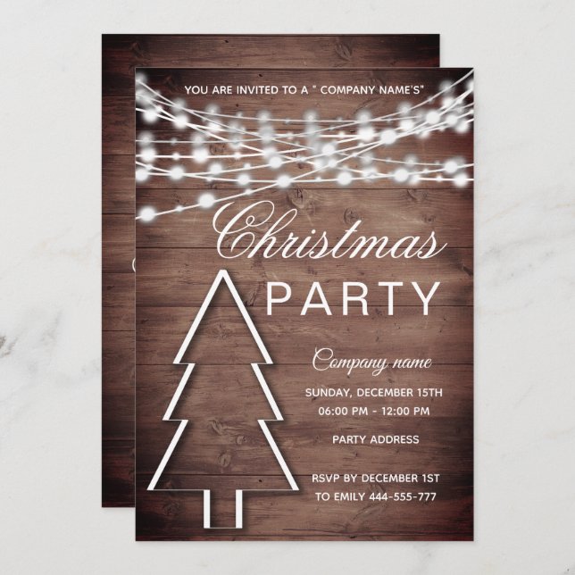 Rustic wood corporate Christmas party  Invitation (Front/Back)