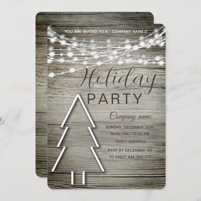 Rustic wood corporate Holiday party  Invitation (Front/Back)