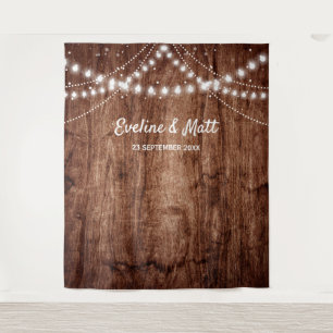 Rustic Wood country boho string lights wedding Tapestry